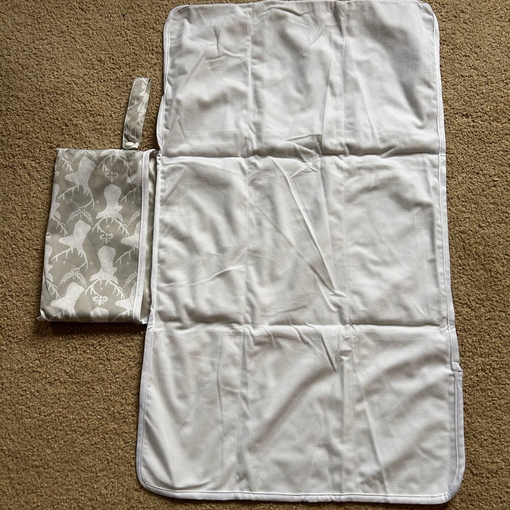Compact Foldable Baby Changing Pad - White with Gray Buck Print